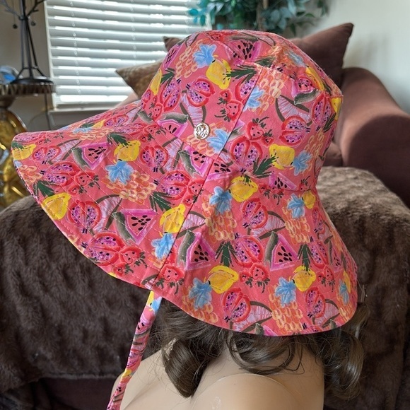 Brand New Steve Madden Large Beach Hat Coral Tropical Fruit Floppy Straps Sun main image 9